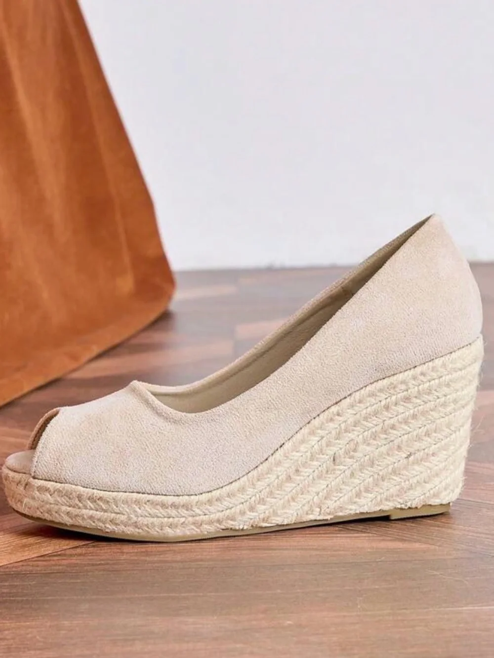 Women’s Beige Peep-Toe Wedge Espadrilles